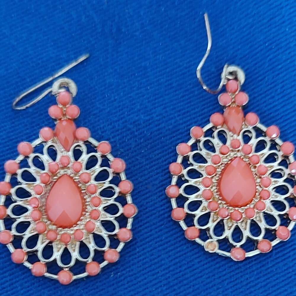 Paparazzi "Really Rococo" Faux Gold Filigree & Coral Beads Earrings